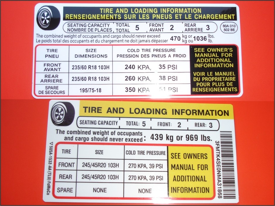 Наклейки о нормах давления в шинах автомобиля