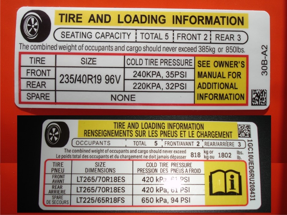 Наклейка о давлении в шинах для автомобиля Chevrolet