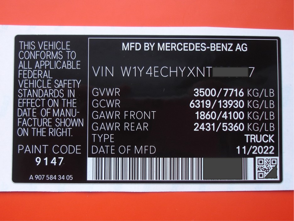 Mersedes-Benz Sprinter наклейка с вин номером под оригинал