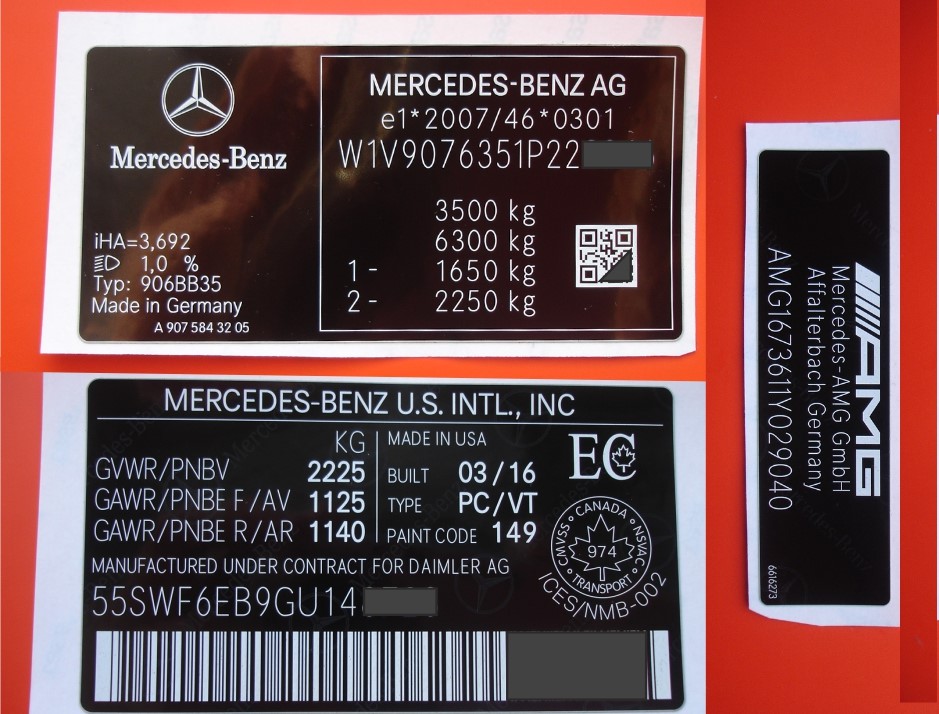 Mercedes этикетка с весами и VIN