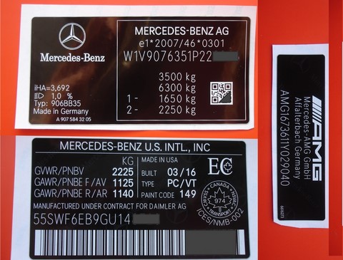 Mercedes этикетка с весами и VIN